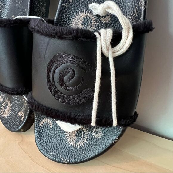 NEW Johnny Was Calme black leather astrology fur lined slip on slide sandals 9 - Picture 3 of 8